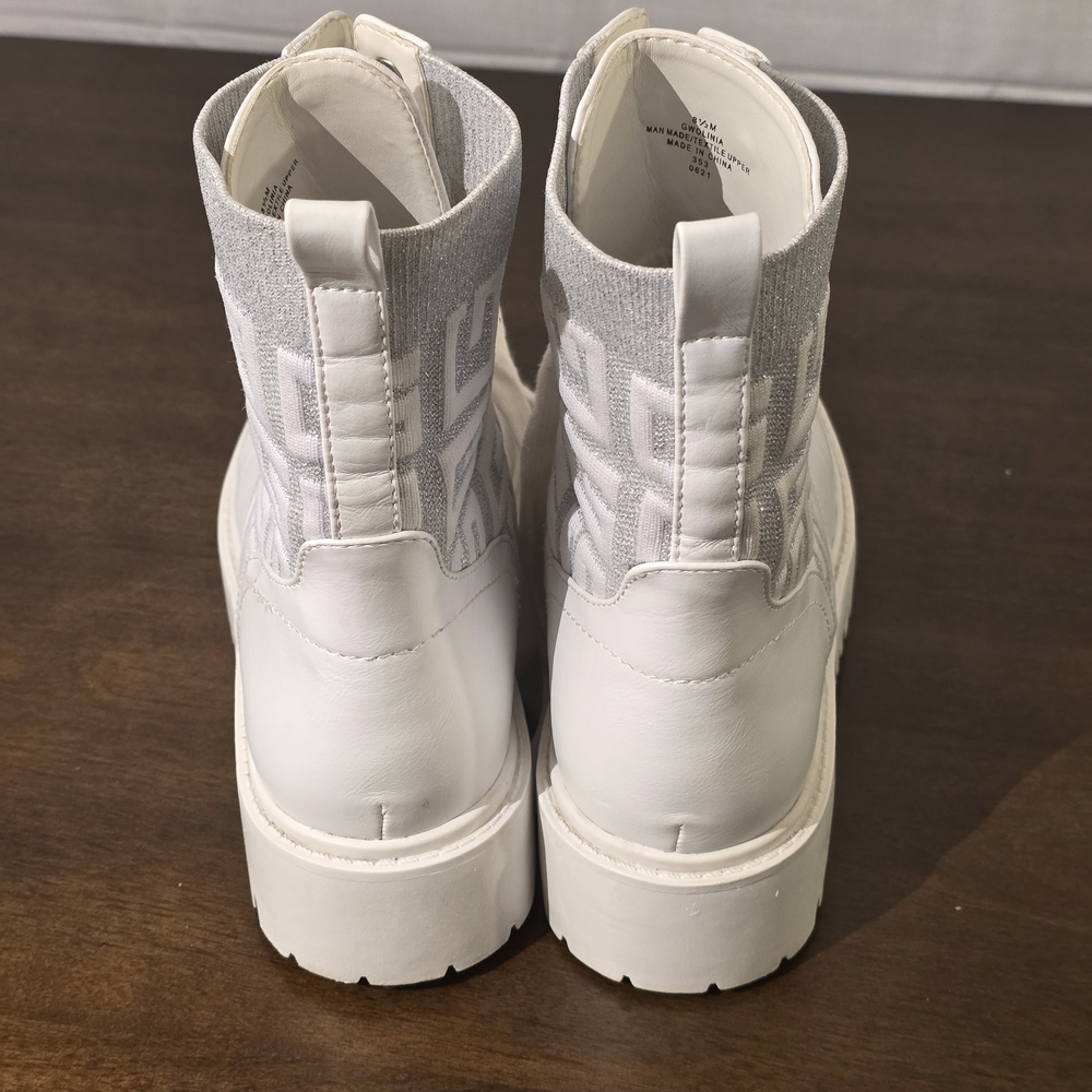 Guess "Gwolina" Combat, Moto, Platform White Monogram Statement Boots Sz 8.5 - Picture 6 of 12